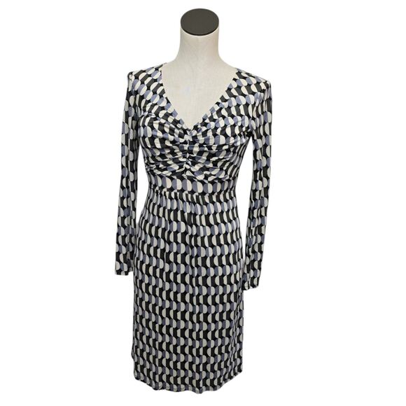 Boden Black Gray Polka Dot V-Neck Sheath Shift Jersey Dress Size US‎ 2 Regular - Picture 1 of 10